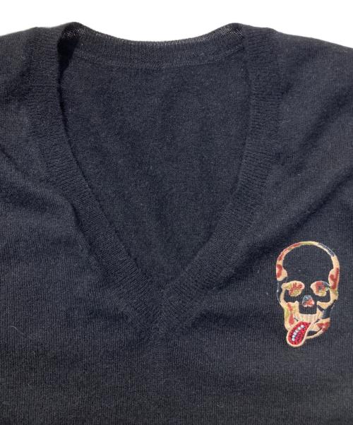 lucien pellat-finet（ルシアン・ペラフィネ）lucien pellat-finet (ルシアン・ペラフィネ) カシミアスカルVネックニット ブラック サイズ:Sの古着・服飾アイテム