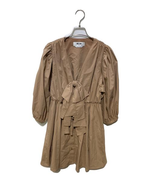 MSGM（エムエスジーエム）MSGM (エムエスジーエム) リボンデザインミニワンピース ベージュ サイズ:SIZE 40の古着・服飾アイテム
