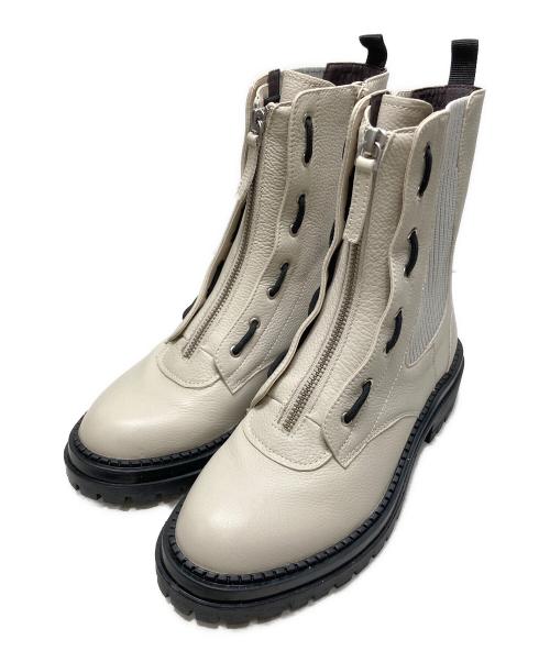 MODE ET JACOMO（モード・エ・ジャコモ）MODE ET JACOMO (モード・エ・ジャコモ) フロントジッパーサイドゴアブーツ ベージュ サイズ:24の古着・服飾アイテム