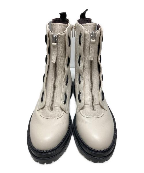 MODE ET JACOMO（モード・エ・ジャコモ）MODE ET JACOMO (モード・エ・ジャコモ) フロントジッパーサイドゴアブーツ ベージュ サイズ:24の古着・服飾アイテム