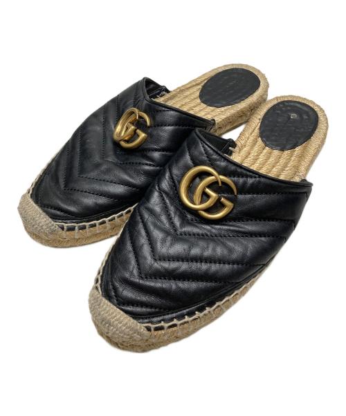 GUCCI（グッチ）GUCCI (グッチ) ダブルG レザーエスパドリーユサンダル ブラック サイズ:38の古着・服飾アイテム