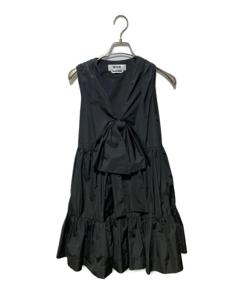 MSGM（エムエスジーエム）MSGM (エムエスジーエム) フロントリボンノースリーブワンピース ブラック サイズ:40の古着・服飾アイテム