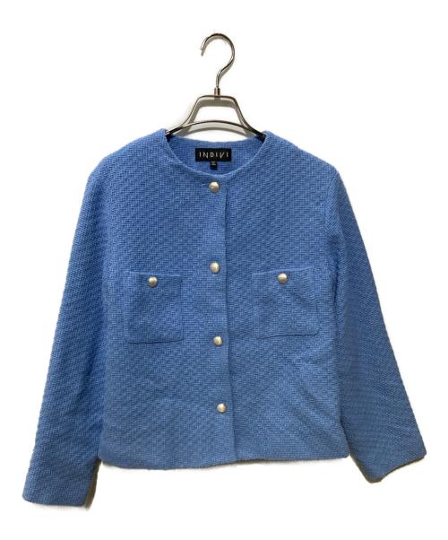INDIVI（インディヴィ）INDIVI (インディヴィ) バスケットツィードジャケット スカイブルー サイズ:38の古着・服飾アイテム