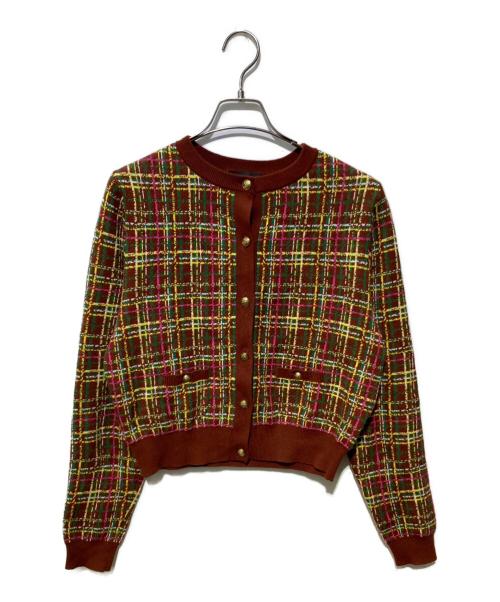 CABAN（キャバン）CABaN (キャバン) コットンカシミヤ バイカラークルーネックカーディガン ブラウン サイズ:FREEの古着・服飾アイテム