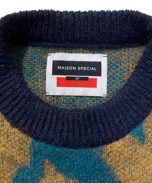 MAISON SPECIAL（メゾンスペシャル）MAISON SPECIAL (メゾンスペシャル) ゼブラプライムオーバークルーネックモヘアニットプルオーバー ブラウン×ブルー サイズ:01の古着・服飾アイテム