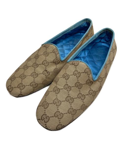 GUCCI（グッチ）GUCCI (グッチ) モノグラムGGキャンバススリッポン ベージュ×スカイブルー サイズ:7Bの古着・服飾アイテム
