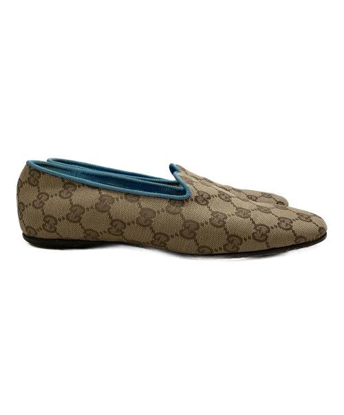 GUCCI（グッチ）GUCCI (グッチ) モノグラムGGキャンバススリッポン ベージュ×スカイブルー サイズ:7Bの古着・服飾アイテム