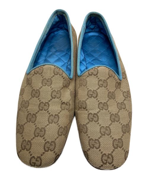 GUCCI（グッチ）GUCCI (グッチ) モノグラムGGキャンバススリッポン ベージュ×スカイブルー サイズ:7Bの古着・服飾アイテム