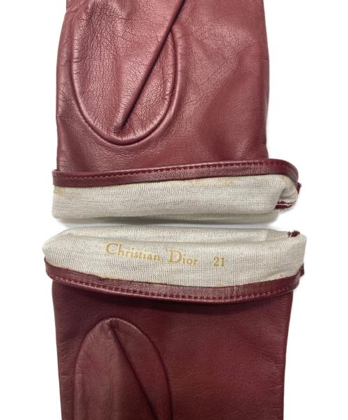 Christian Dior（クリスチャン ディオール）Christian Dior (クリスチャン ディオール) レザーグローブ レッドの古着・服飾アイテム
