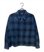 HUFハフ）の古着「89 OUTLINE PLAID ZIP SHIRT」｜ブルー