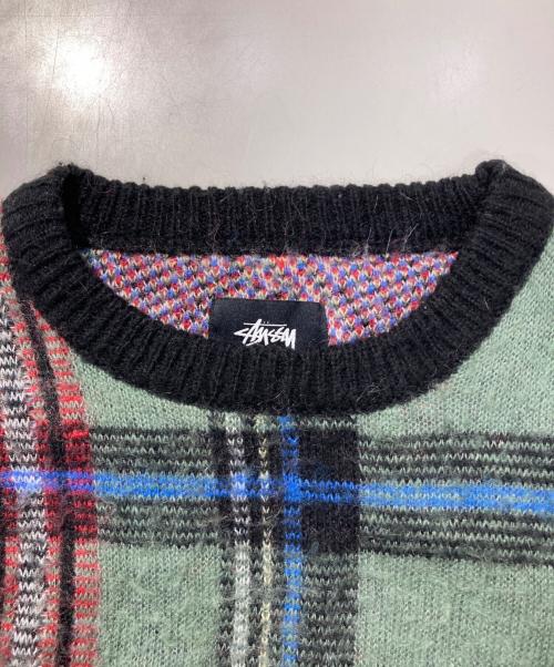 stussy（ステューシー）stussy (ステューシー) モヘヤ混チェック柄ニット グリーン サイズ:Mの古着・服飾アイテム