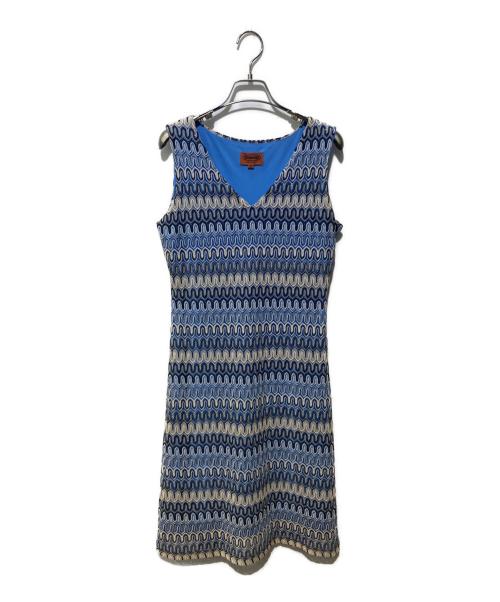 missoni（ミッソーニ）MISSONI (ミッソーニ) ジグザグノースリーブワンピース ブルー サイズ:40の古着・服飾アイテム