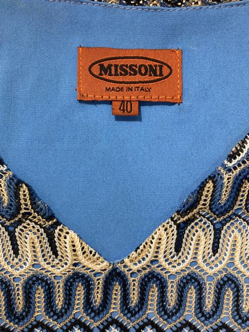 missoni（ミッソーニ）MISSONI (ミッソーニ) ジグザグノースリーブワンピース ブルー サイズ:40の古着・服飾アイテム