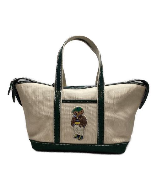 POLO RALPH LAUREN（ポロ・ラルフローレン）POLO RALPH LAUREN (ポロ・ラルフローレン) キャンバス ポニー2WAYバッグ ベージュ×グリーンの古着・服飾アイテム