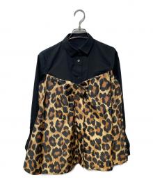 sacai（サカイ）の古着「Leopard Print Belted Hybrid Shirt」｜ブラック×ベージュ