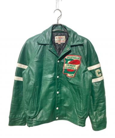 90s オールド 古着 袖レザー スタジャン グリーン クリーム 中古・古着通販】CLUB JACKET (クラブジャケット) レザースタジャン
