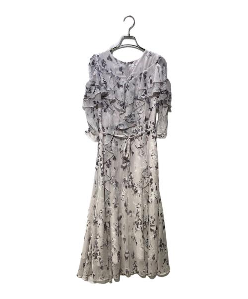Mystrada（マイストラーダ）Mystrada (マイストラーダ) ラッフルプリントワンピース グレー サイズ:34の古着・服飾アイテム
