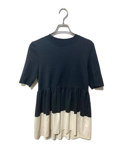 ADORE（アドーア）ADORE (アドーア) ドライストレッチペプラムニットトップス ホワイト×ブラック サイズ:SIZE38の古着・服飾アイテム