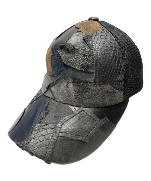 BACK BONE（バックボーン）BACK BONE (バックボーン) レザーパッチワークキャップ ブラックの古着・服飾アイテム