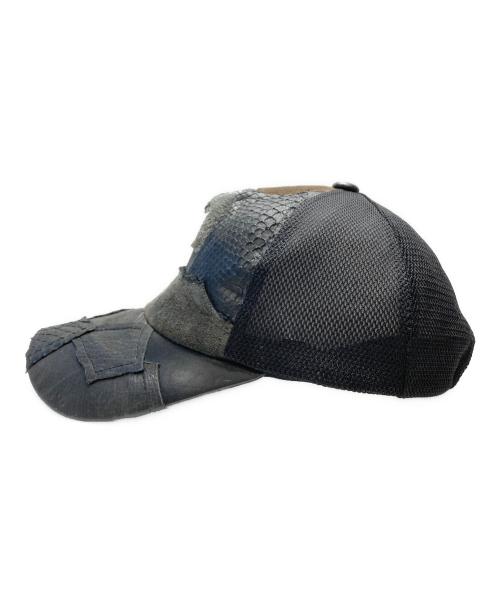 BACK BONE（バックボーン）BACK BONE (バックボーン) レザーパッチワークキャップ ブラックの古着・服飾アイテム