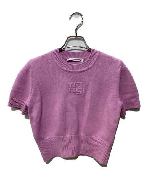 ALEXANDER WANG（アレキサンダー・ワン）ALEXANDER WANG (アレキサンダー・ワン) ロゴエンボスクロップドニット ピンク サイズ:XSの古着・服飾アイテム