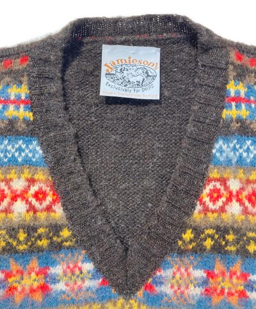 Jamieson's（ジャミーソンズ）Jamieson's (ジャミーソンズ) フェアアイル柄 ウールニット ベスト ブラウン サイズ:FREEの古着・服飾アイテム