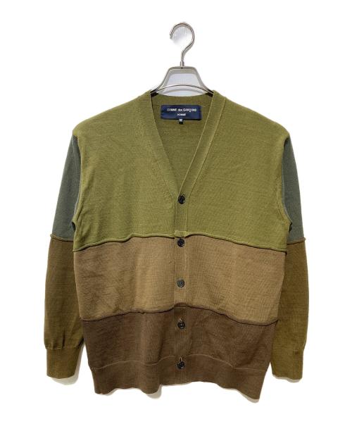 COMME des GARCONS HOMME（コムデギャルソン オム）COMME des GARCONS HOMME (コムデギャルソン オム) 梳毛天竺切替カーディガン グリーン×ブラウン サイズ:Mの古着・服飾アイテム