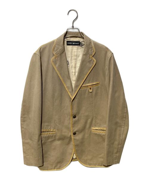 ISSEY MIYAKE（イッセイミヤケ）ISSEY MIYAKE (イッセイミヤケ) レザーパイピングジャケット ベージュ サイズ:3の古着・服飾アイテム