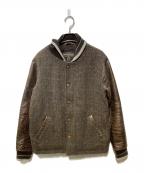 Harris Tweed×BEN DAVISハリスツイード×ベンデイビス）の古着「レザー切替スタジャン」｜ブラウン