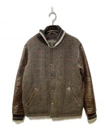 Harris Tweed×BEN DAVIS（ハリスツイード×ベンデイビス）の古着「レザー切替スタジャン」｜ブラウン