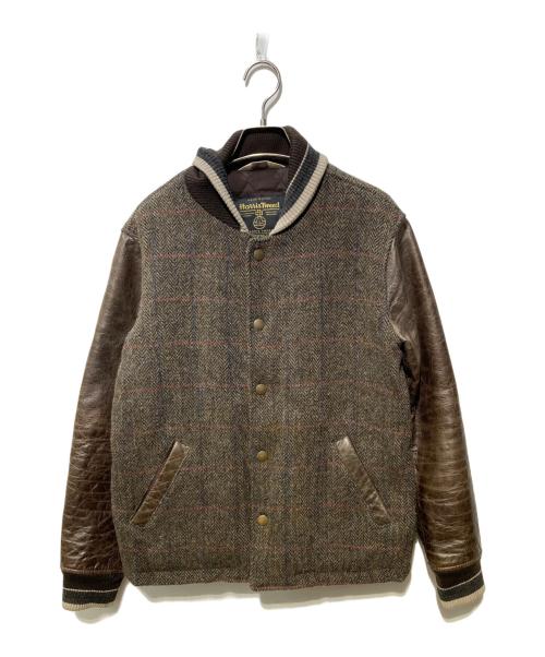 Harris Tweed（ハリスツイード）Harris Tweed (ハリスツイード) BEN DAVIS (ベンデイビス) レザー切替スタジャン ブラウン サイズ:Sの古着・服飾アイテム