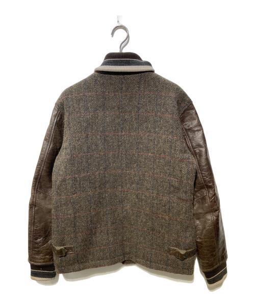 Harris Tweed（ハリスツイード）Harris Tweed (ハリスツイード) BEN DAVIS (ベンデイビス) レザー切替スタジャン ブラウン サイズ:Sの古着・服飾アイテム