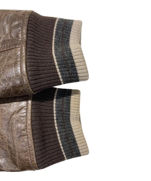 Harris Tweed（ハリスツイード）Harris Tweed (ハリスツイード) BEN DAVIS (ベンデイビス) レザー切替スタジャン ブラウン サイズ:Sの古着・服飾アイテム
