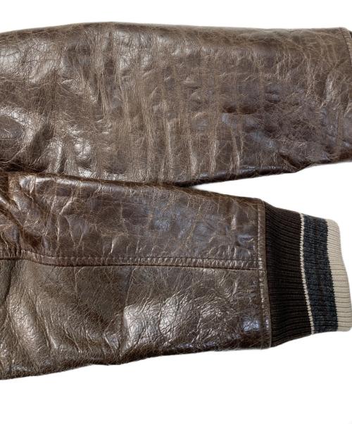 Harris Tweed（ハリスツイード）Harris Tweed (ハリスツイード) BEN DAVIS (ベンデイビス) レザー切替スタジャン ブラウン サイズ:Sの古着・服飾アイテム