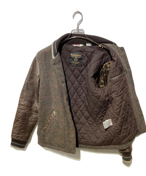 Harris Tweed（ハリスツイード）Harris Tweed (ハリスツイード) BEN DAVIS (ベンデイビス) レザー切替スタジャン ブラウン サイズ:Sの古着・服飾アイテム