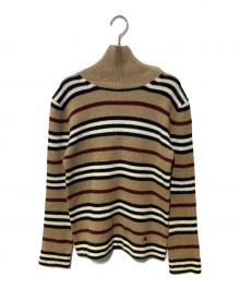 BURBERRY BLACK LABEL（バーバリーブラックレーベル）の古着「タートルネックボーダーニット」｜ブラウン
