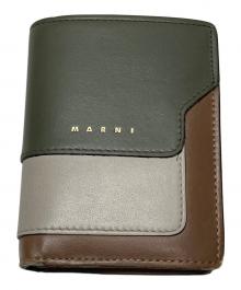 MARNI（マルニ）の古着「サフィアーノレザー2つ折り財布」｜オリーブ×ブラウン