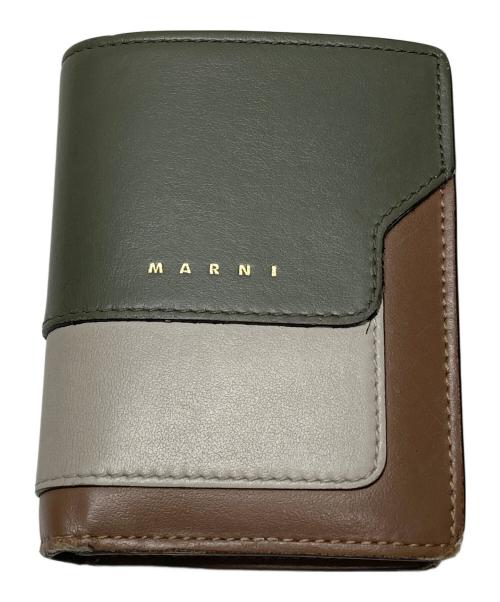 MARNI（マルニ）MARNI (マルニ) サフィアーノレザー2つ折り財布 オリーブ×ブラウンの古着・服飾アイテム