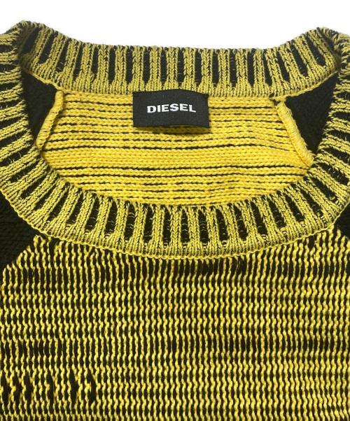 DIESEL（ディーゼル）DIESEL (ディーゼル) クルーネックニット ブラック×イエロ―×パープル サイズ:Mの古着・服飾アイテム