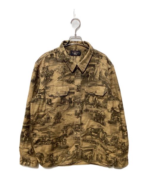 RRL（ダブルアールエル）RRL (ダブルアールエル) エクエステリアンプリントモールスキンワークシャツ ブラウン サイズ:XLの古着・服飾アイテム