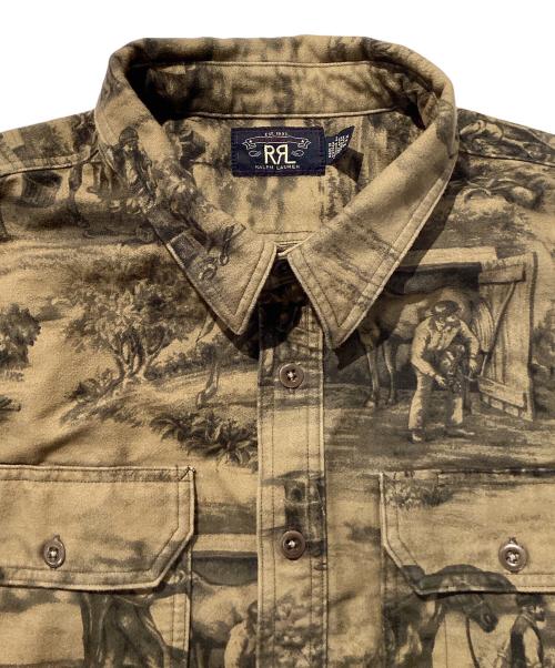 RRL（ダブルアールエル）RRL (ダブルアールエル) エクエステリアンプリントモールスキンワークシャツ ブラウン サイズ:XLの古着・服飾アイテム
