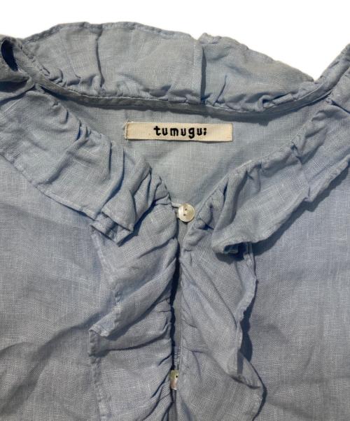 tumugu（ツムグ）tumugu (ツムグ) ロイヤルリネンフリルブラウス ブルー サイズ:FREEの古着・服飾アイテム