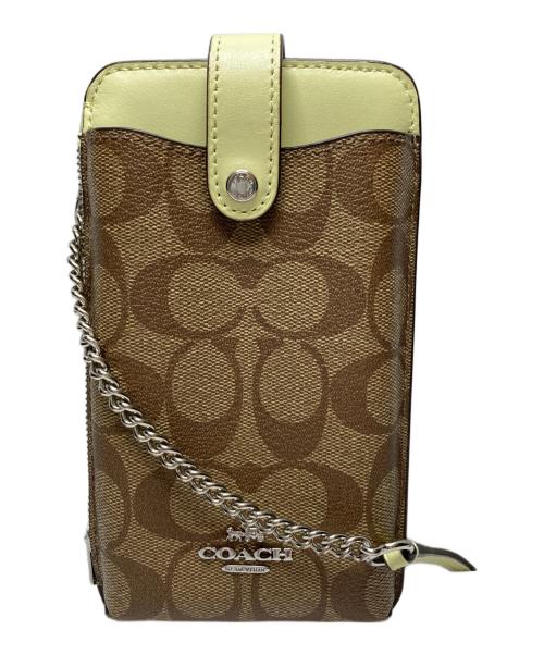COACH（コーチ）COACH (コーチ) シグネチャースマホショルダーバッグ ブラウン×イエローの古着・服飾アイテム