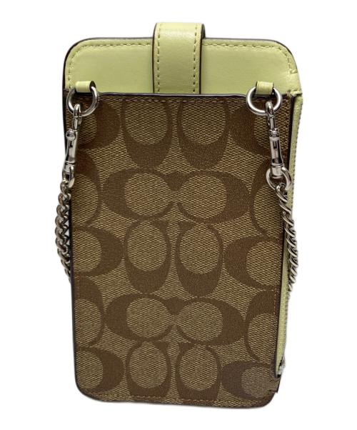 COACH（コーチ）COACH (コーチ) シグネチャースマホショルダーバッグ ブラウン×イエローの古着・服飾アイテム