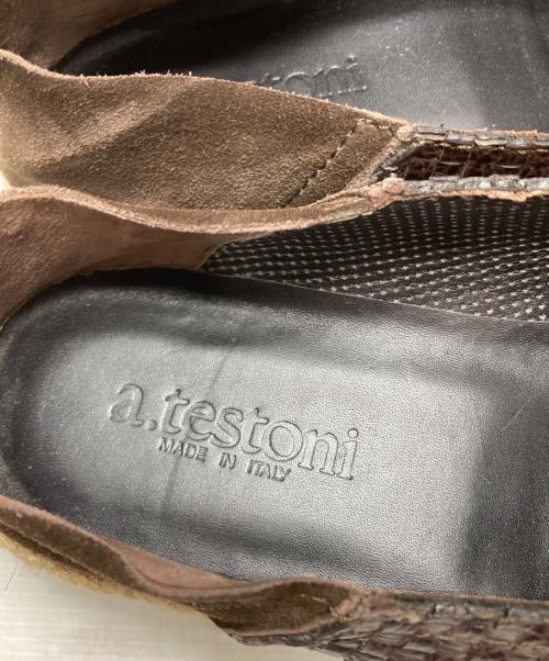 a.testoni（アテストーニ）a.testoni (アテストーニ) 編み込みレザースリッポン ブラウン サイズ:表記無しの古着・服飾アイテム