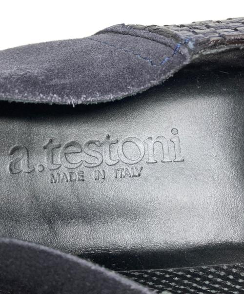 a.testoni（アテストーニ）a.testoni (アテストーニ) 編み込みレザースリッポン ネイビー サイズ:表記無しの古着・服飾アイテム