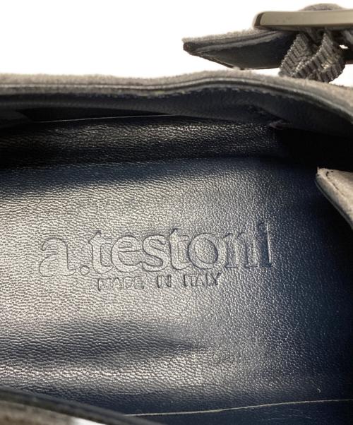 a.testoni（アテストーニ）a.testoni (アテストーニ) スエードダブルモンクストラップシューズ グレー サイズ:7の古着・服飾アイテム