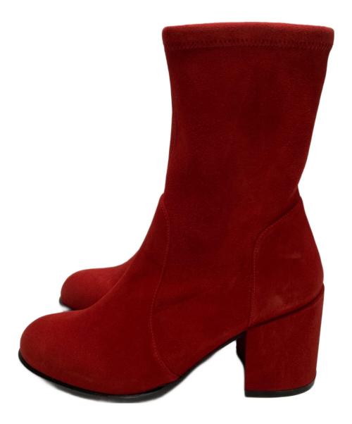 STUART WEITZMAN（スチュアートワイツマン）STUART WEITZMAN (スチュアートワイツマン) ストレッチショートブーツ レッド サイズ:35 1/2の古着・服飾アイテム