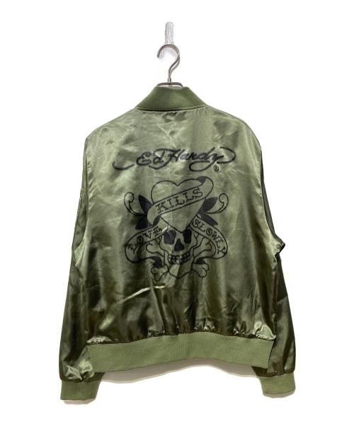 Ed Hardy（エド ハーディー）Ed Hardy (エド ハーディー) スカル刺繍MA-1ジャケット カーキ サイズ:Mの古着・服飾アイテム