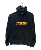 stussyステューシー）の古着「ファイヤーロゴプルオーバーパーカー」｜ブラック